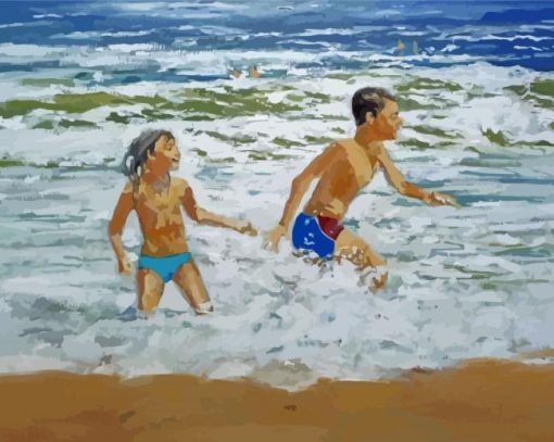 Happy Children On Beach Art paint by number