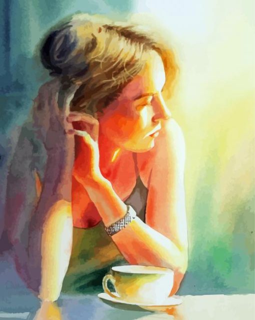 Lonely Girl Drinking Coffee paint by number