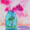 Pink Flowers In Blue Mason Jar Art paint by number