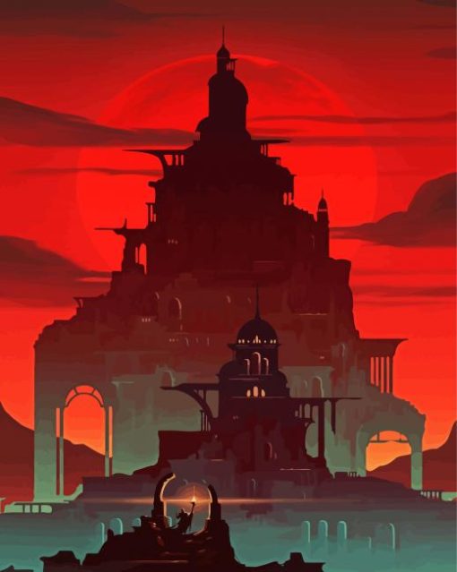 Red Castle Silhouette paint by number