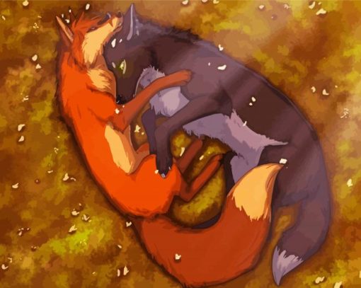 Sleeping Fox And Wolf paint by number