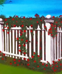 White Picket Fence With Roses Bushes Art paint by number