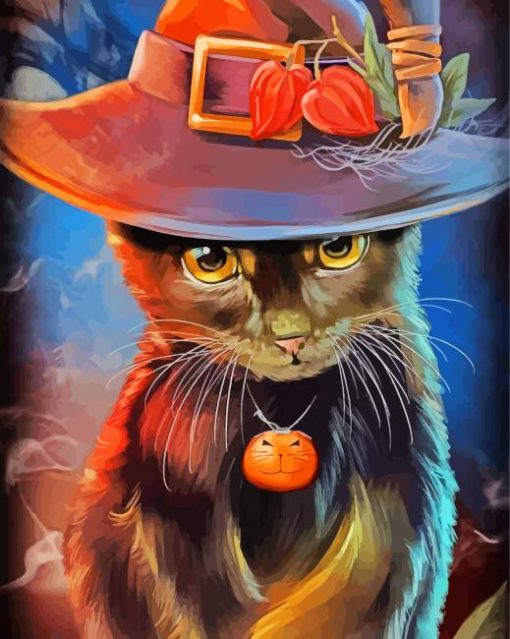 Witch Cat In Hat Art paint by number