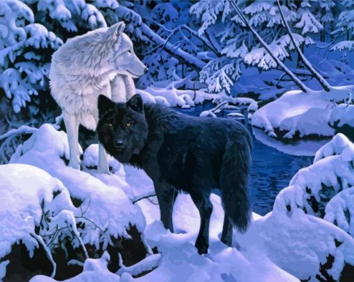 Wolves In The Snow paint by number
