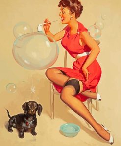 Woman And Puppy Gil Elvgren paint by number