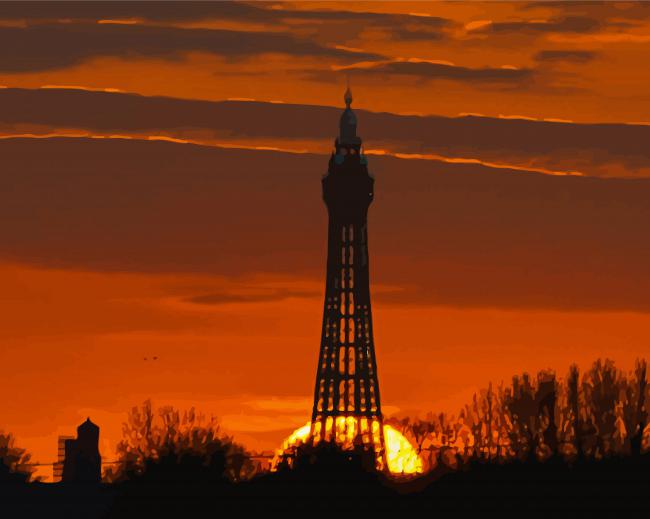 Blackpool Tower Sunset Silhouette paint by number