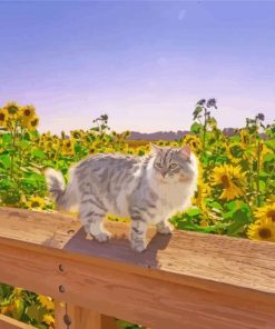 Cat In Sunflowers Field paint by number