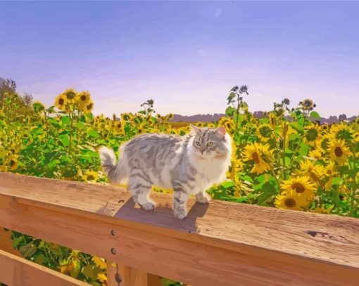 Cat In Sunflowers Field paint by number