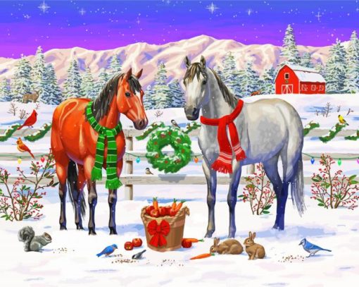 Christmas Horses Winter On The Ranch Paint by number