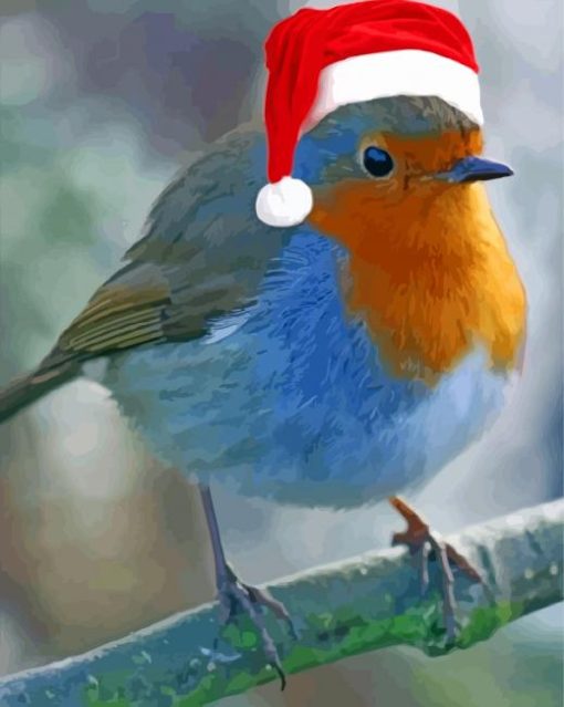 Christmas Robin In Santa Hat paint by number