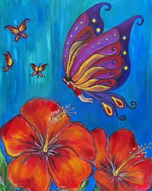 Fairy Butterfly And Flowers paint by number