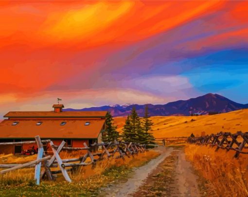 Gallatin Mountain Valley At Sunset paint by number