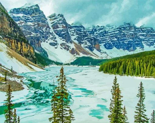 Moraine Lake Banff Winter paint by number