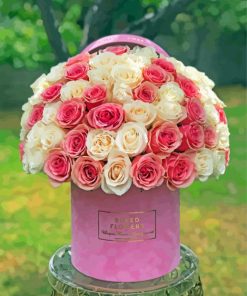 Pink And White Roses Boxed Flowers paint by number