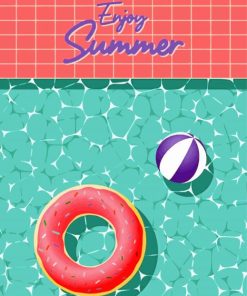 Pink Donut In Pool Illustration Art paint by number