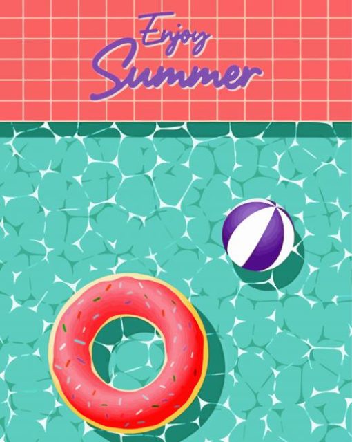 Pink Donut In Pool Illustration Art paint by number