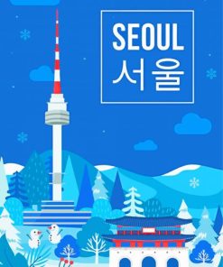 Seoul Korea Winter Poster paint by number