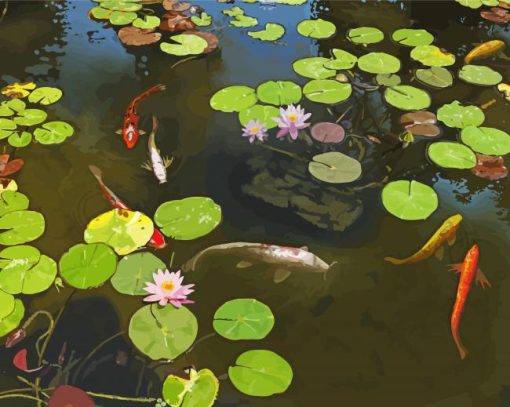 Water Lilies With koi paint by number