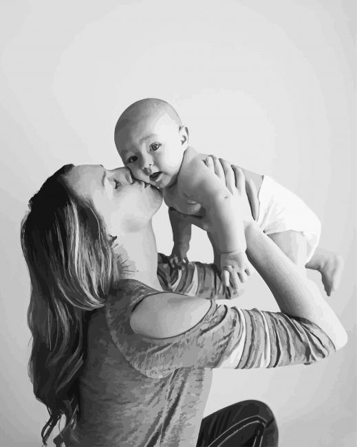 Black And White Mother With Baby Boy paint by number