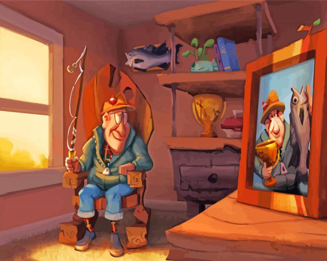 Cartoon Old Man Fishing paint by number