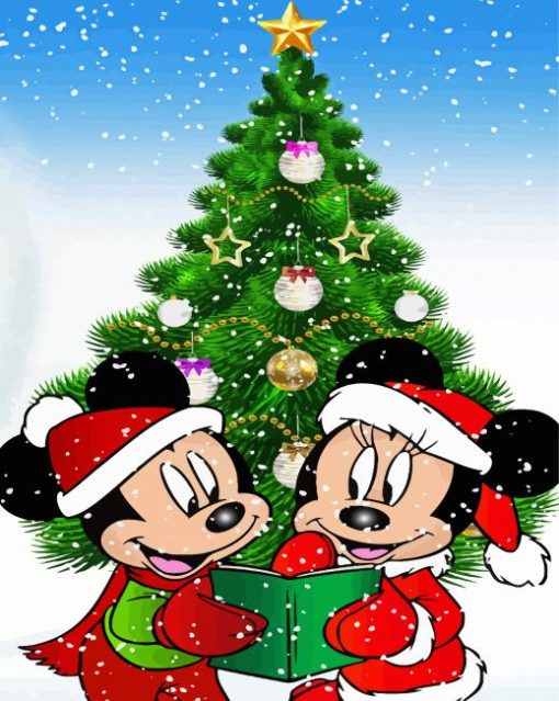 Cool Minnie And Mickey Mouse Christmas paint by number