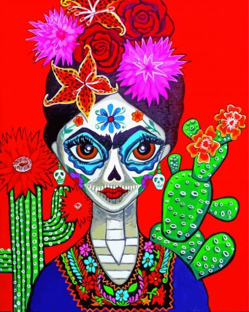 Frida Skeleton With Cactus paint by number