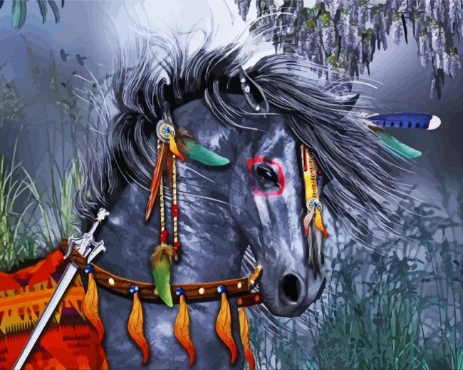 Grey Tribal Horses paint by number
