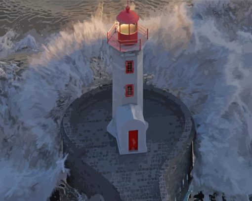 Lighthouse Crashing Waves paint by number
