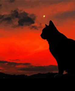 Lonely Cat Silhouette At Sunset paint by number