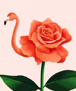 Pink Flamingo With Rose paint by number