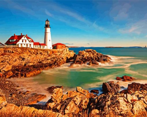 Portland Headlight Maine paint by number