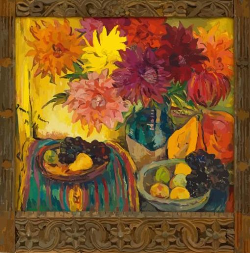 Still Life With Fuits And Dahlias By Irma Stern paint by number