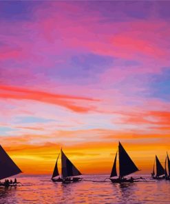 Sunset With Boats paint by number