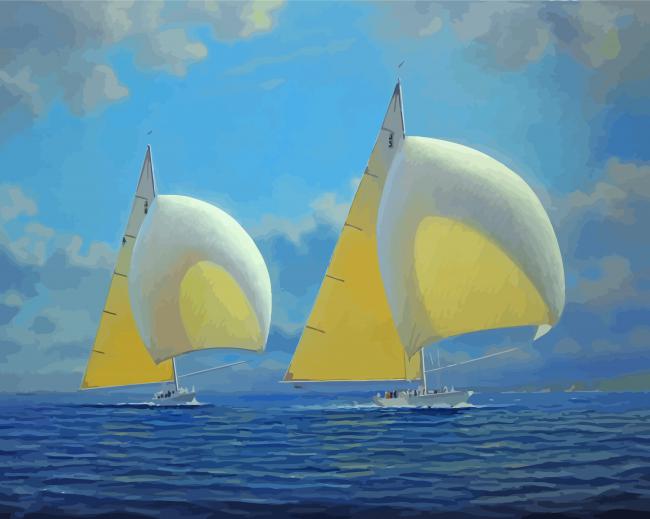 Two White Sailboats Art paint by number