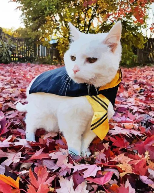 White Hufflepuff Kitty paint by number