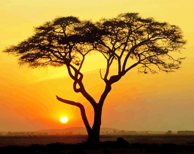 African Tree Silhouette paint by number
