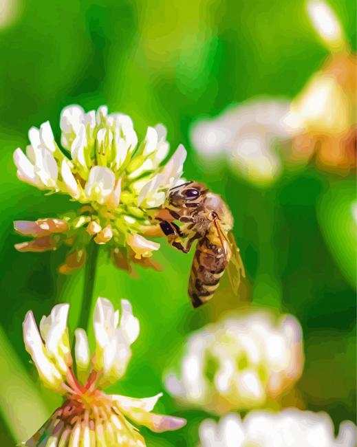 Bee On White Clover Flower Paint by number