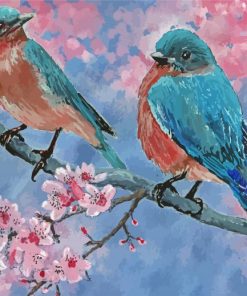 Blue Birds And Blossom paint by number