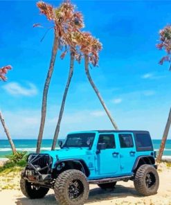 Blue Jeep On A Beach paint by number