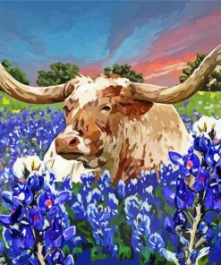 Bluebonnet And Longhorn paint by number