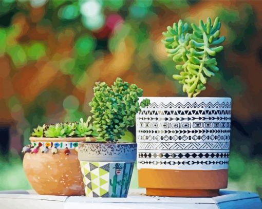 Cactus Clay Pots paint by number