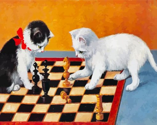 Cats Playing Chess paint by number