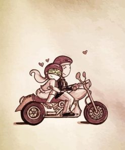 Couple Bikers Cartoon Art paint by number