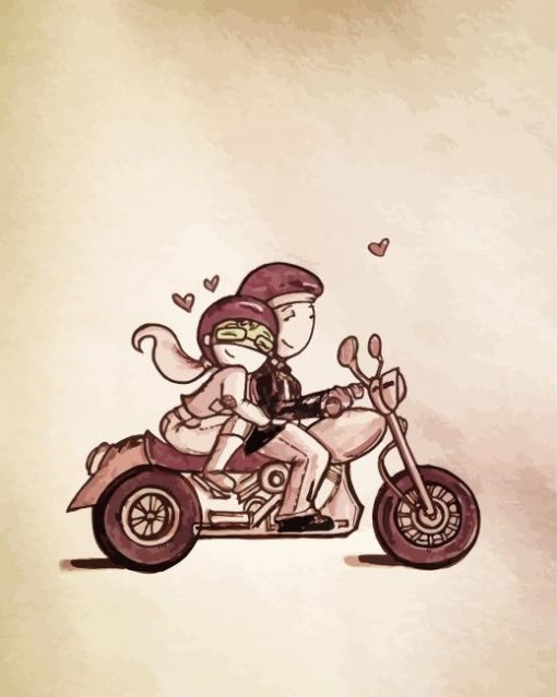 Couple Bikers Cartoon Art paint by number