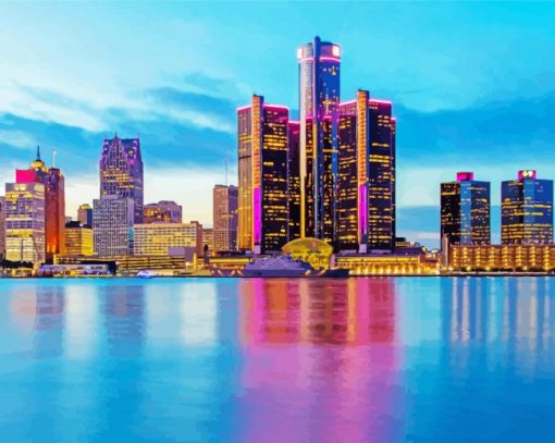 Detroit Skyline paint by number