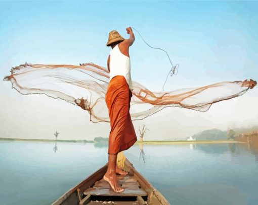 Fisherman Throwing Net paint by number