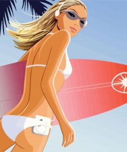 Girl And Surfboard Illustration paint by number