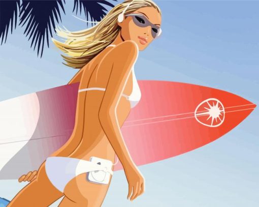Girl And Surfboard Illustration paint by number