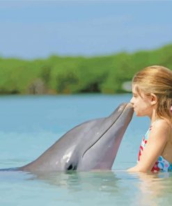 Girl Kissing Dolphin Paint by number