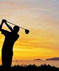 Golf Silhouette At Sunset Paint by number